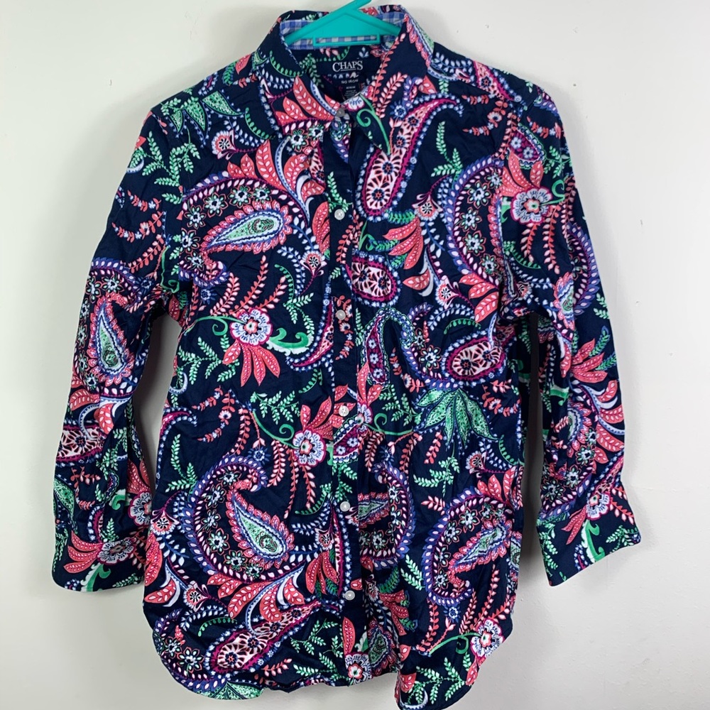Chaps Womens Paisley Long Sleeve Button Down Shirt